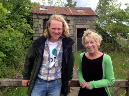 Chris Myers and BBC's Carol Klein in front of the Hay Time garden 